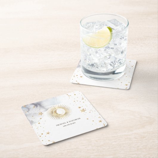 Celestial Sun, Moon, Sterne Rechteckiger Pappuntersetzer (Vor Ort)