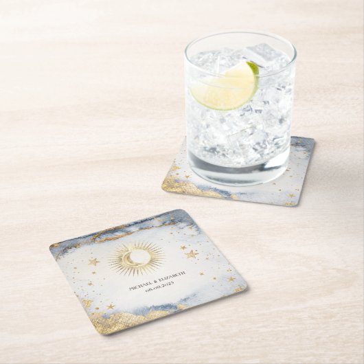 Celestial Sun, Moon, Sternenwasserfarbe Rechteckiger Pappuntersetzer (Vor Ort)