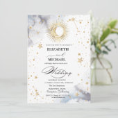 Celestial Sun,Moon,Sternskript Einladung (Stehend Vorderseite)