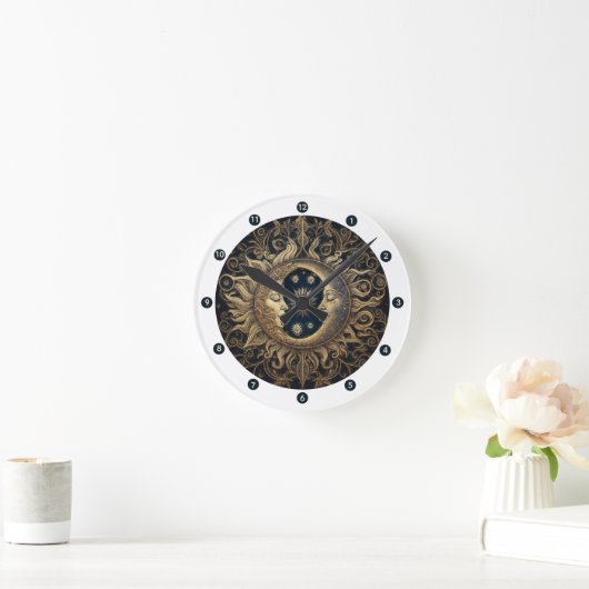 Celestial Sun Moon Wall Clock Runde Wanduhr (Zuhause)