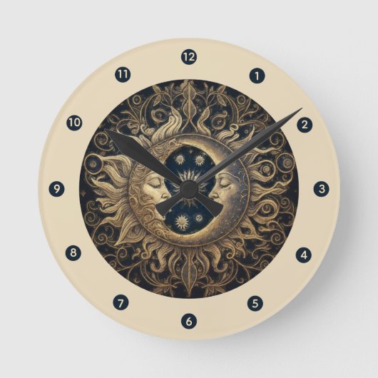 Celestial Sun Moon Wall Clock Runde Wanduhr (Vorderseite)