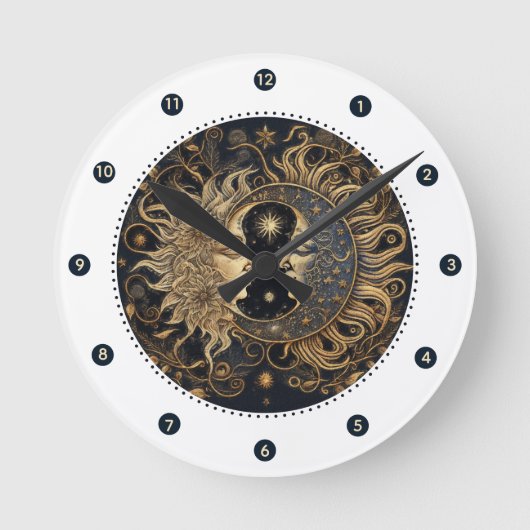 Celestial Sun Moon Wall Clock Runde Wanduhr (Vorderseite)