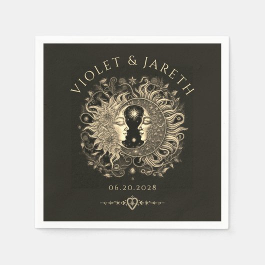 Celestial Sun Moon Wedding Guest Book Serviette (Vorderseite)