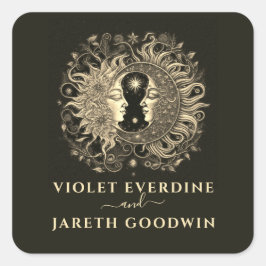 Celestial Sun Moon Wedding Quadratischer Aufkleber