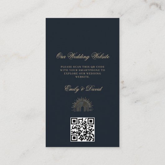 Celestial Sun Navy Blue Golden QR Begleitkarte (Rückseite)