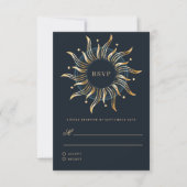 Celestial Sun Navy Golden Monogram RSVP Karte (Vorderseite)