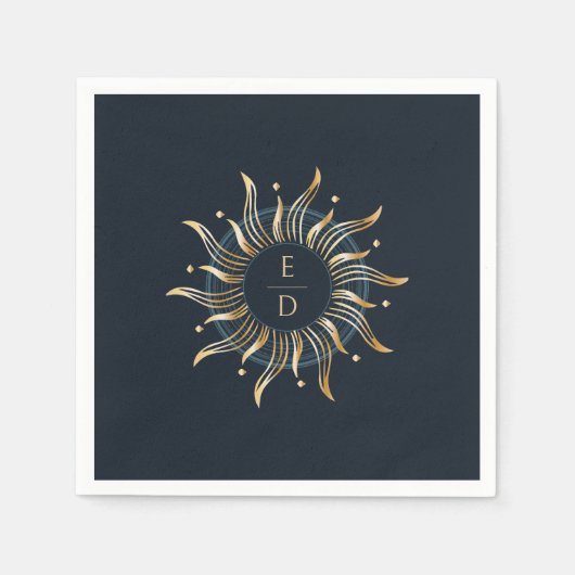 Celestial Sun Navy Golden Mystical Serviette (Vorderseite)
