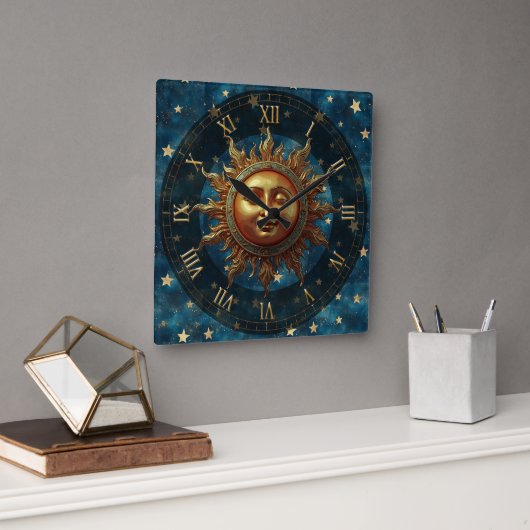 Celestial Sun Quadratische Wanduhr (Büro)