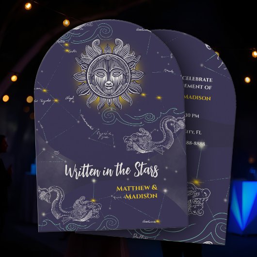 Celestial Sun Star Map Dark Blue Engagement Party Einladung