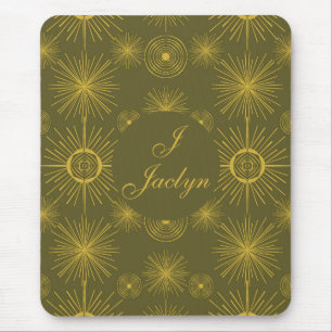 Celestial Sun Stars Olive Green Mousepad