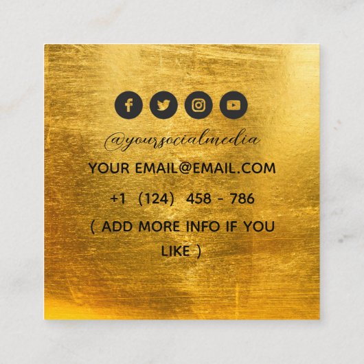 Celestial Sun Tattoo Salon Gold Metall Quadratische Visitenkarte (Rückseite)