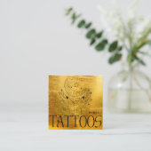 Celestial Sun Tattoo Salon Gold Metall Quadratische Visitenkarte (Stehend Vorderseite)
