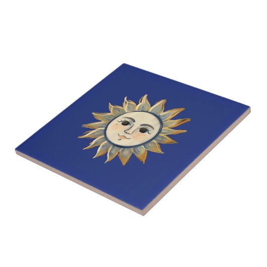 Celestial Sun with Face Gold and Dark Blue Fliese (Seite)