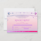 Celestial Sunset Pink Sun Moon Stars Hochzeit RSVP Karte (Vorderseite)