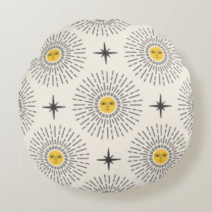 Celestial Sunshine Vintag Pattern Rundes Kissen