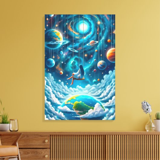 Celestial Swing: Dreaming Above Earth Print Leinwanddruck (Insitu (Wohnzimmer))