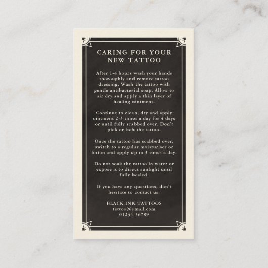 Celestial Tarot Black Tattoo Nachsorgekarte Visitenkarte (Rückseite)