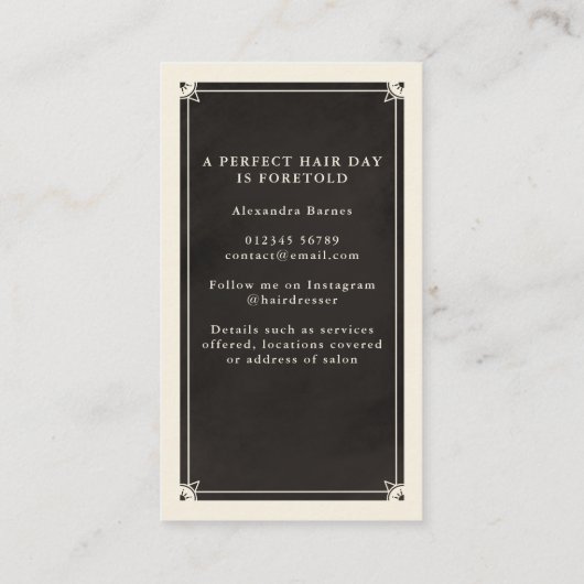 Celestial Tarot Bridal Haar Schwarze Visitenkarte (Rückseite)