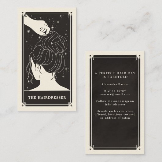 Celestial Tarot Bridal Haar Schwarze Visitenkarte (Vorne/Hinten)