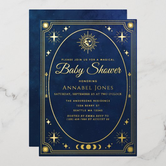 Celestial Tarot Card Kinderdusche Einladung (Vorderseite/Rückseite)