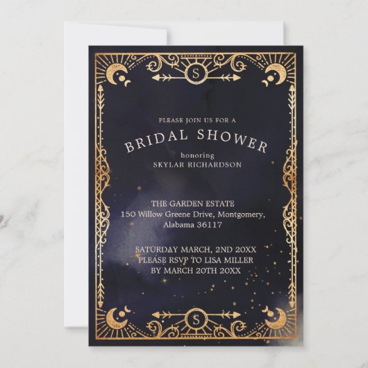 Celestial Tarot Card Sun & Moon Navy Brautparty Einladung (Vorderseite)