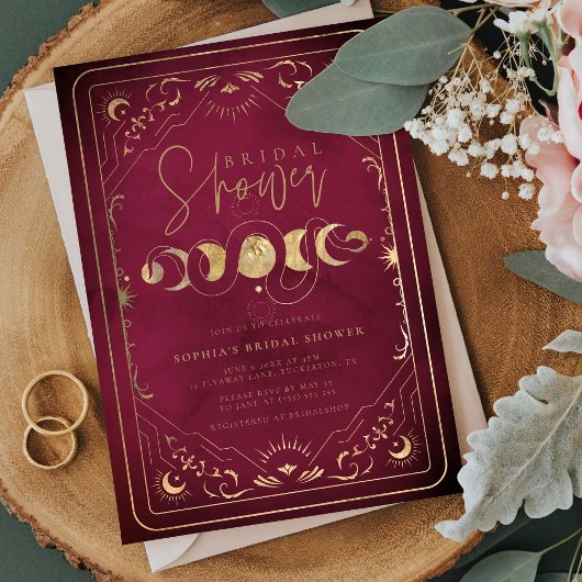 Celestial Tarot Crimson Red & Gold Brautparty Einladung