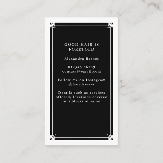 Celestial Tarot Friseur Black Business Card Visitenkarte (Rückseite)