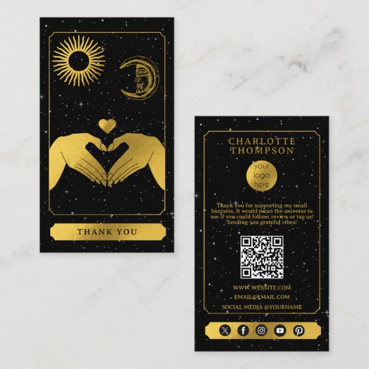 Celestial Tarot Friseur Black Gold Vielen Dank Visitenkarte (Vorne/Hinten)