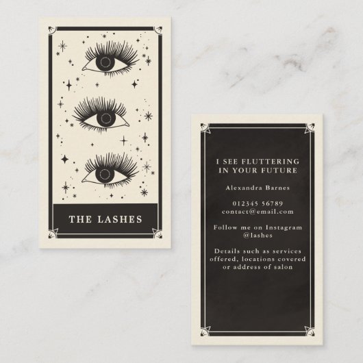 Celestial Tarot Lashes Schwarze Visitenkarte (Vorne/Hinten)
