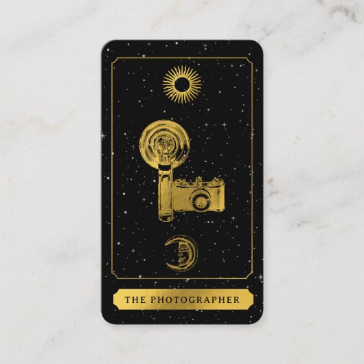 Celestial Tarot Logo Black Gold Fotograf Visitenkarte (Vorderseite)
