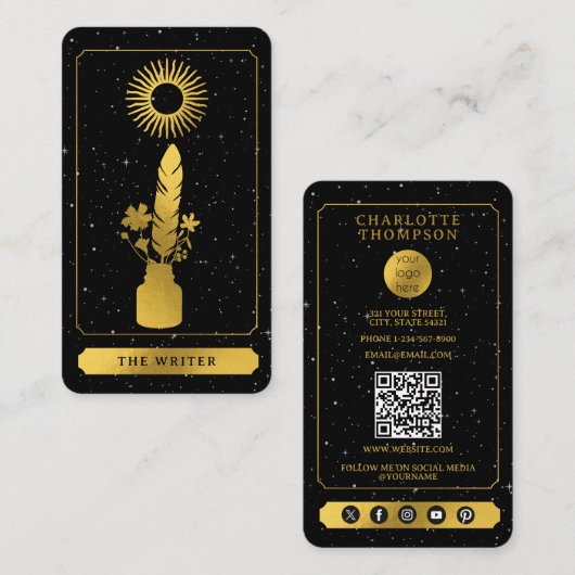Celestial Tarot Logo Black Gold Writer Author Visitenkarte (Vorne/Hinten)