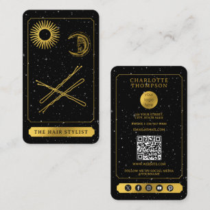 Celestial Tarot Logo Friseur Haare Buttone Gold Visitenkarte