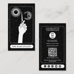 Celestial Tarot Logo Friseur Schwarz-weiß Visitenkarte