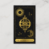 Celestial Tarot Logo Tattoo Artist Black Gold Visitenkarte (Vorderseite)
