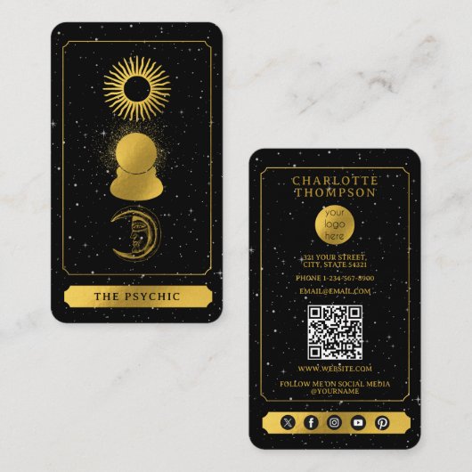 Celestial Tarot Reader Psychische Ball Gold Black Visitenkarte (Vorne/Hinten)
