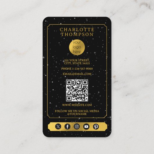 Celestial Tarot Reader Psychische Ball Gold Black Visitenkarte (Rückseite)