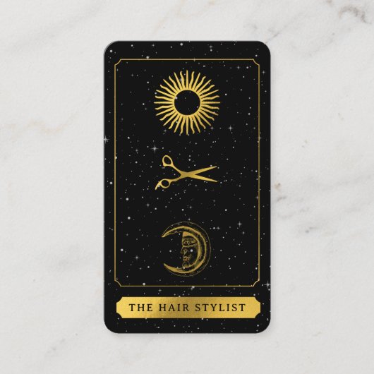 Celestial Tarot Sun Moon Friseur Black Gold Visitenkarte (Vorderseite)