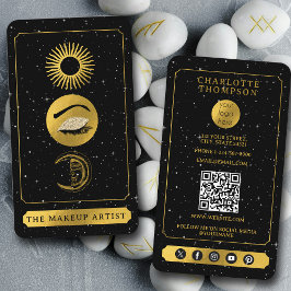 Celestial Tarot Sun Moon Makeup Artist Black Gold Visitenkarte
