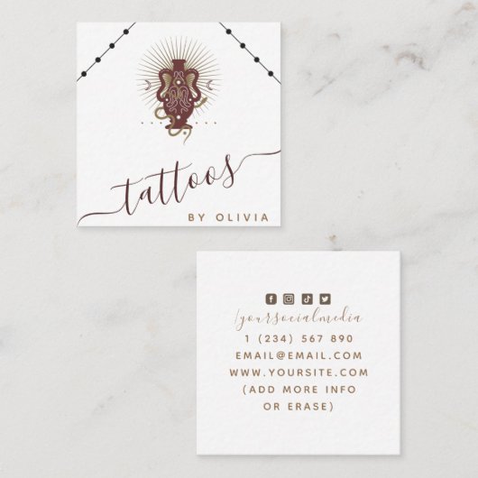 Celestial Tattoo Artist Boho Snake & Social Media Quadratische Visitenkarte (Vorne/Hinten)