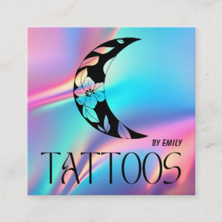 Celestial Tattoo Salon Moon Holographic Quadratische Visitenkarte