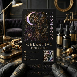Celestial Tattoo Studio Luxus Schwarz Gold QR Tatt Visitenkarte
