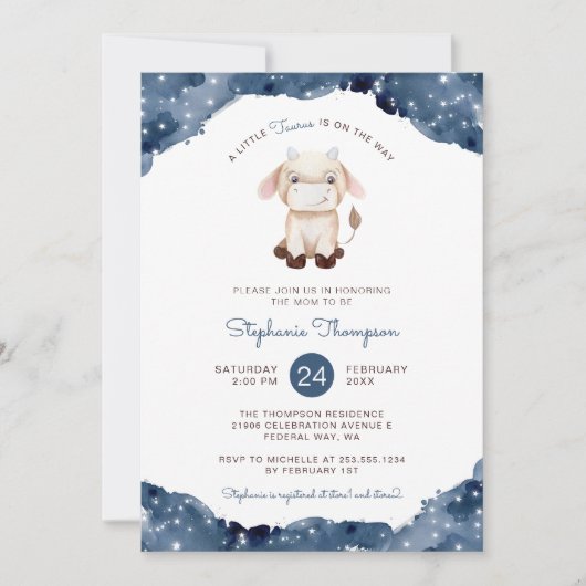 Celestial Taurus Astrology Sign Baby Dusche Einladung (Vorderseite)