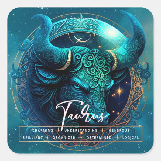 Celestial Taurus Bull Fantasy Ethereal Star Zodiac Quadratischer Aufkleber (Vorderseite)