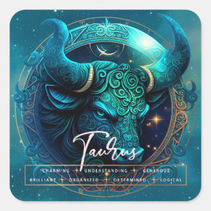 Celestial Taurus Bull Fantasy Ethereal Star Zodiac Quadratischer Aufkleber