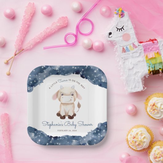 Celestial Taurus Watercolor Babydusche Pappteller (Party)