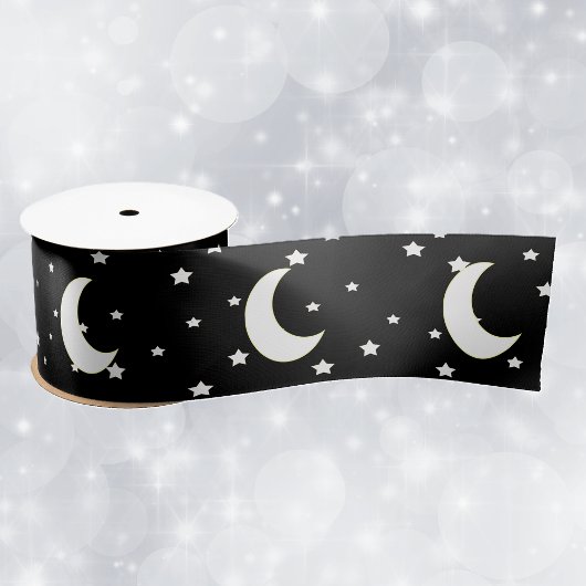 Celestial Theme Crescent Moon Stars auf schwarz Satinband