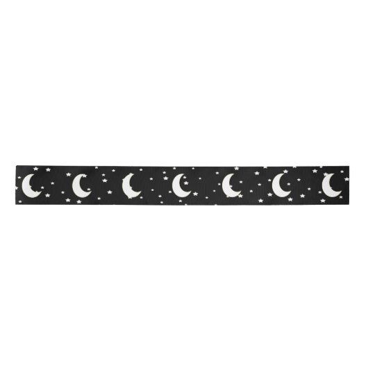 Celestial Theme Crescent Moon Stars auf schwarz Satinband (Vorderseite)