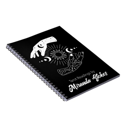 Celestial Touch Trendy Sun & Moon Hands Black Notizblock (Rechte Seite)