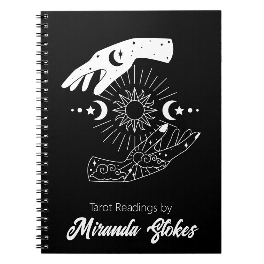 Celestial Touch Trendy Sun & Moon Hands Black Notizblock (Vorderseite)