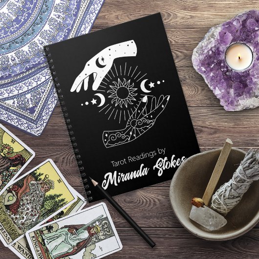 Celestial Touch Trendy Sun & Moon Hands Black Notizblock